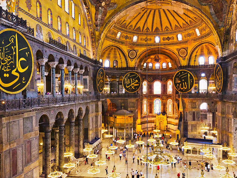 Interior view of Hagia Sophia from upper balcony